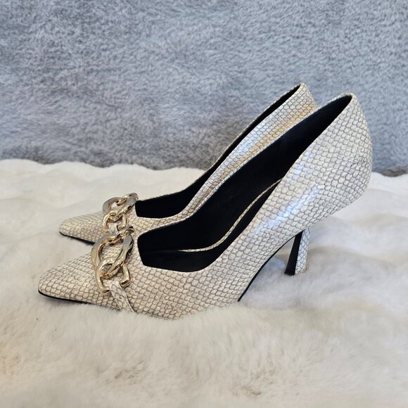 Steve Madden Fazzio Snake Print Leather Gold Chain Detail Dress Pumps Size 9 NEW - Picture 2 of 9